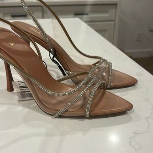 Zara heels NWT 8.5 Vinyl with Rhinestones Nude